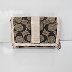 Coach Signature Canvas Wallet - Brown and Cream Vintage